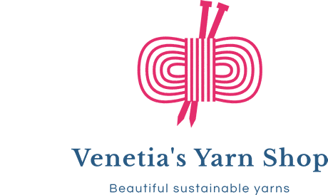 Logo showing pink yarn and name of yarn shop